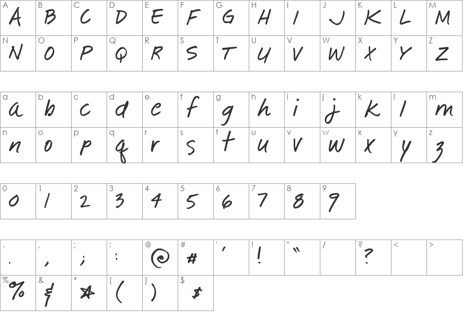 Pea Little-Ducky font character map preview