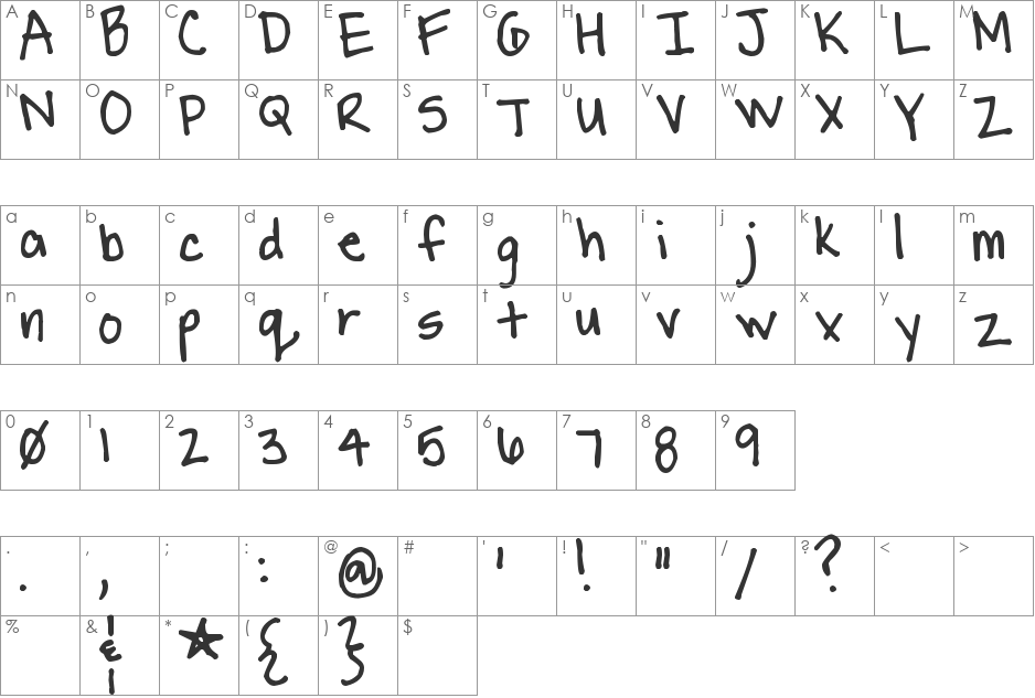 Pea Meli font character map preview