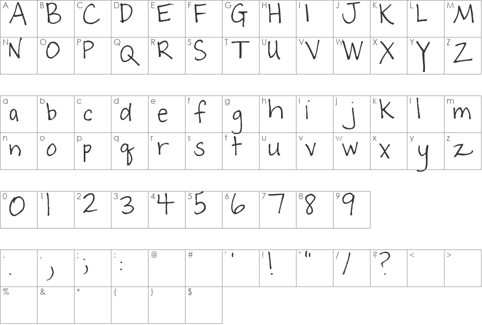 Pea Melissa font character map preview