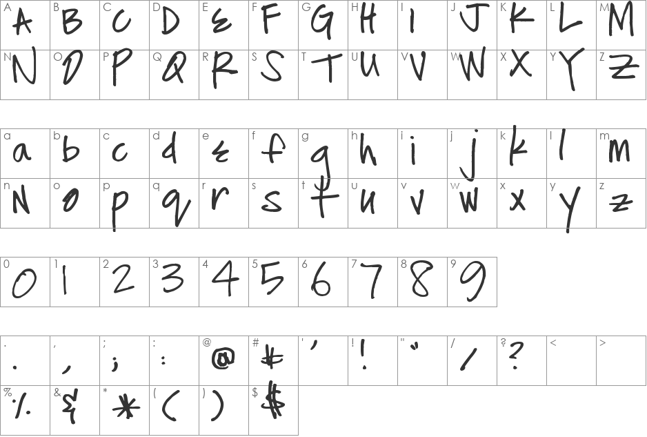 Pea Monica font character map preview