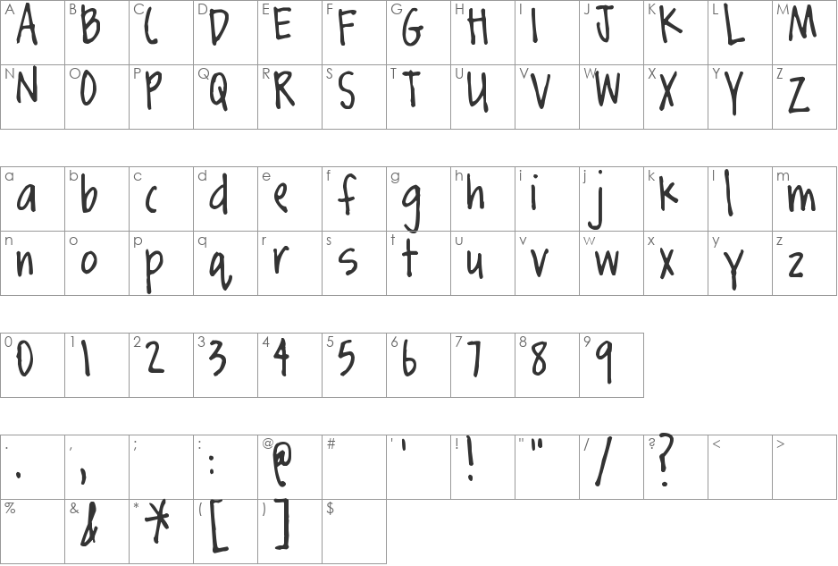 Pea Neffer font character map preview