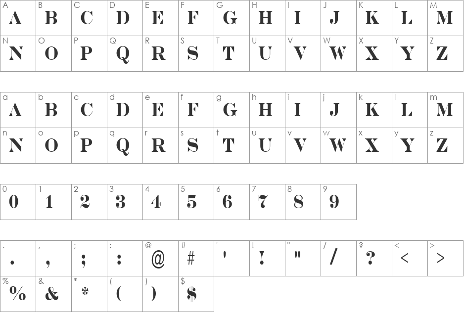a_SeriferNr font character map preview