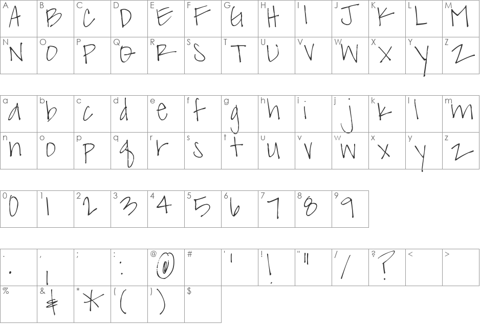 Pea sdflenner font character map preview