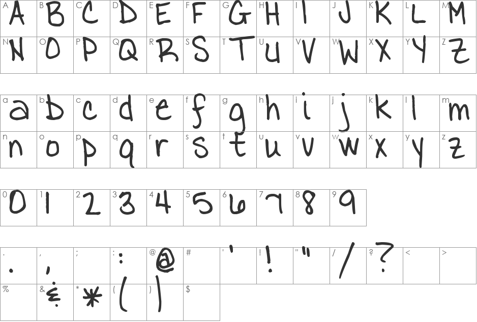 Pea Tammy font character map preview