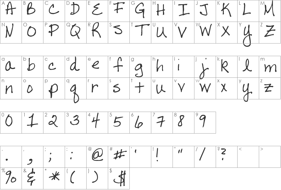 Pea Tana font character map preview