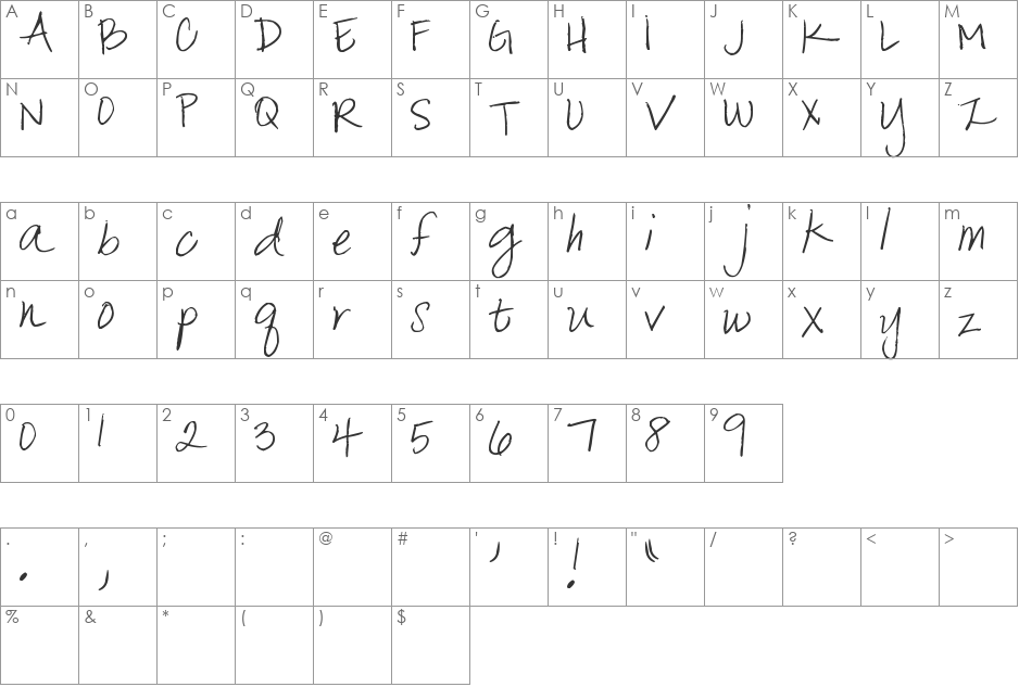 Pea Tangee font character map preview