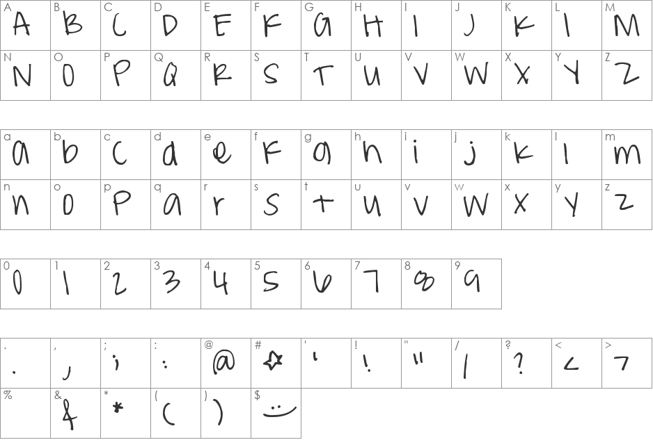 Pea Weenie font character map preview