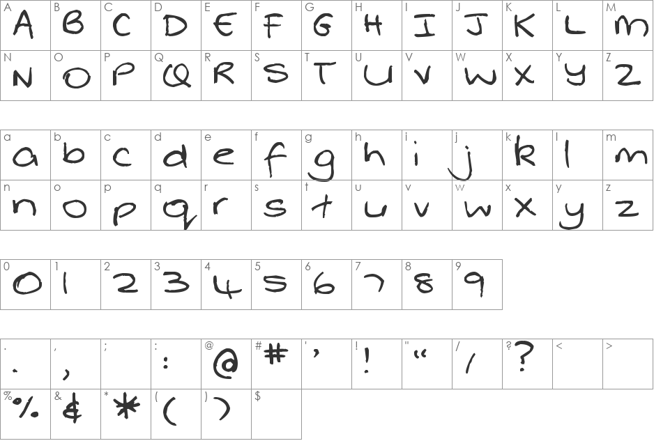 Pea Whinney Skinney font character map preview