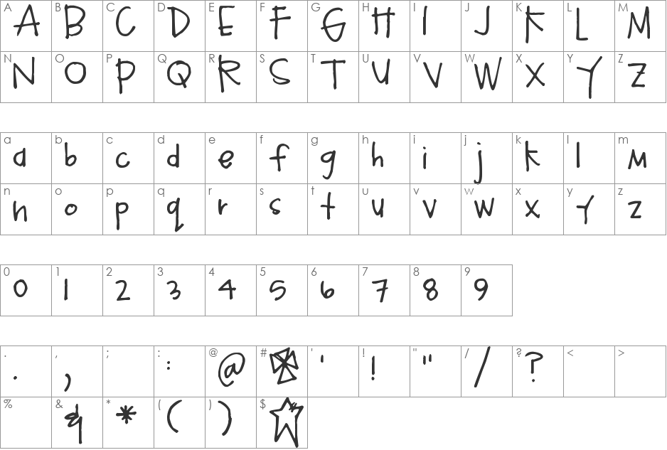 Pea Yar Yar font character map preview