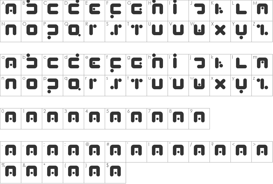 PeaBrain font character map preview