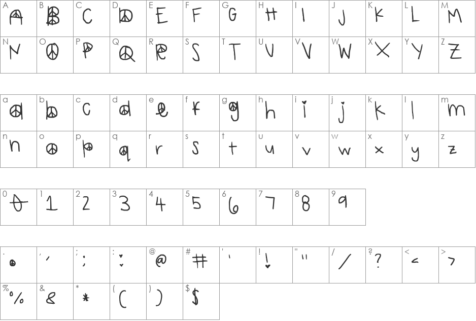 peace font character map preview