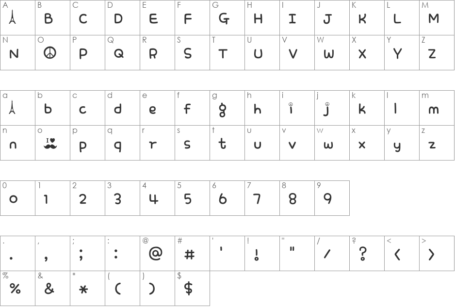 peace mustache  font character map preview