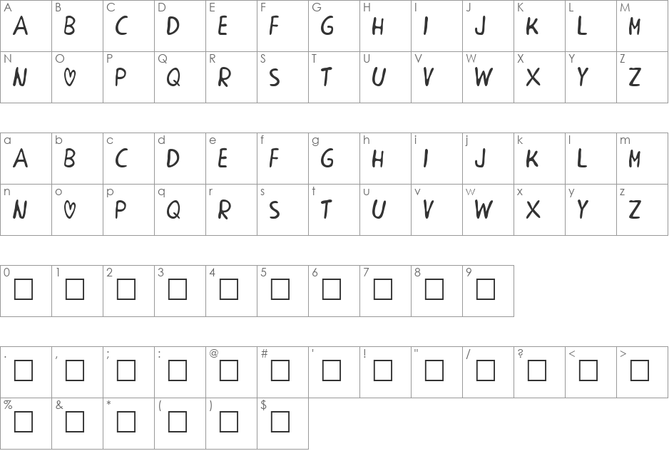 PEACECHILD font character map preview