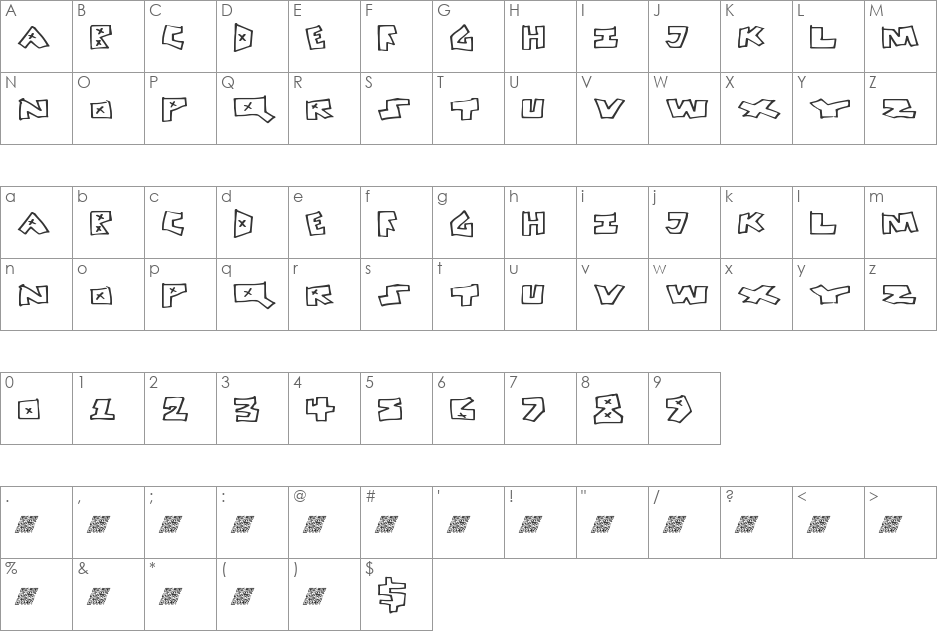 PeaceFight font character map preview
