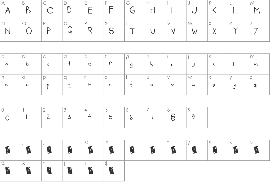 PeacefulViolence font character map preview