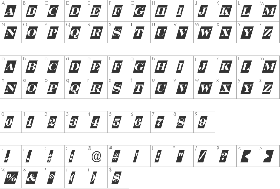 a_SeriferTitulCmObl font character map preview
