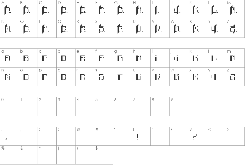 Peacok font character map preview