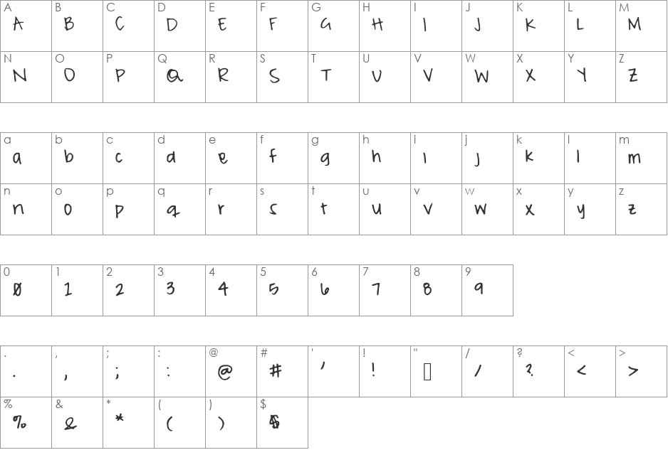 PeaMeaghan font character map preview