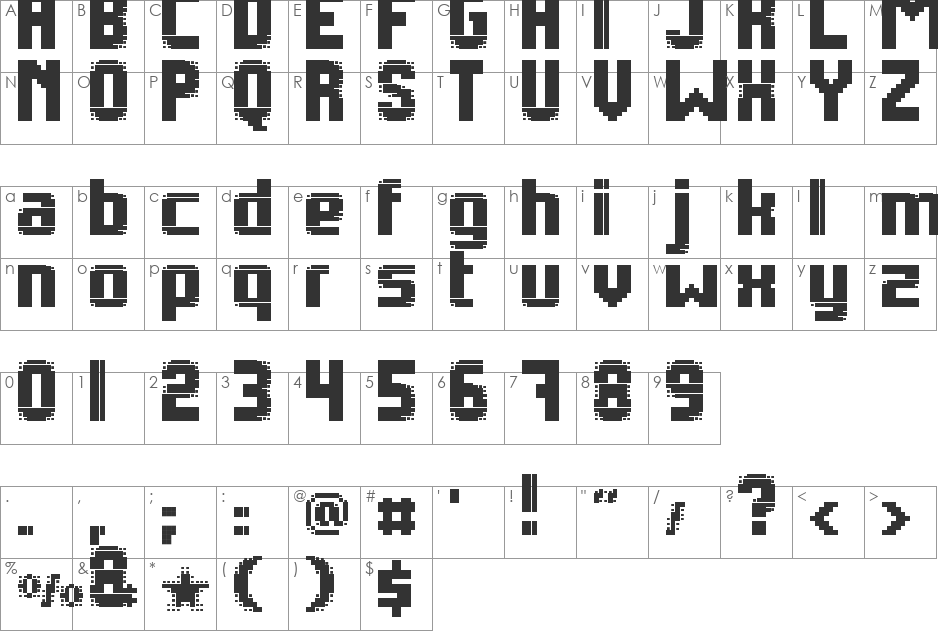 pebe_pixelblack font character map preview