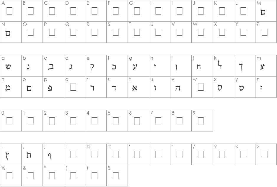 Pecan_ Sonc_ Hebrew font character map preview