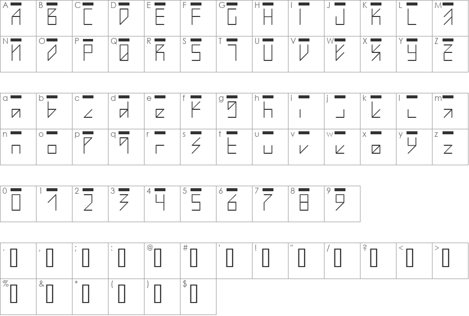 Pechkin font character map preview