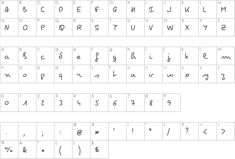 Pecita font character map preview