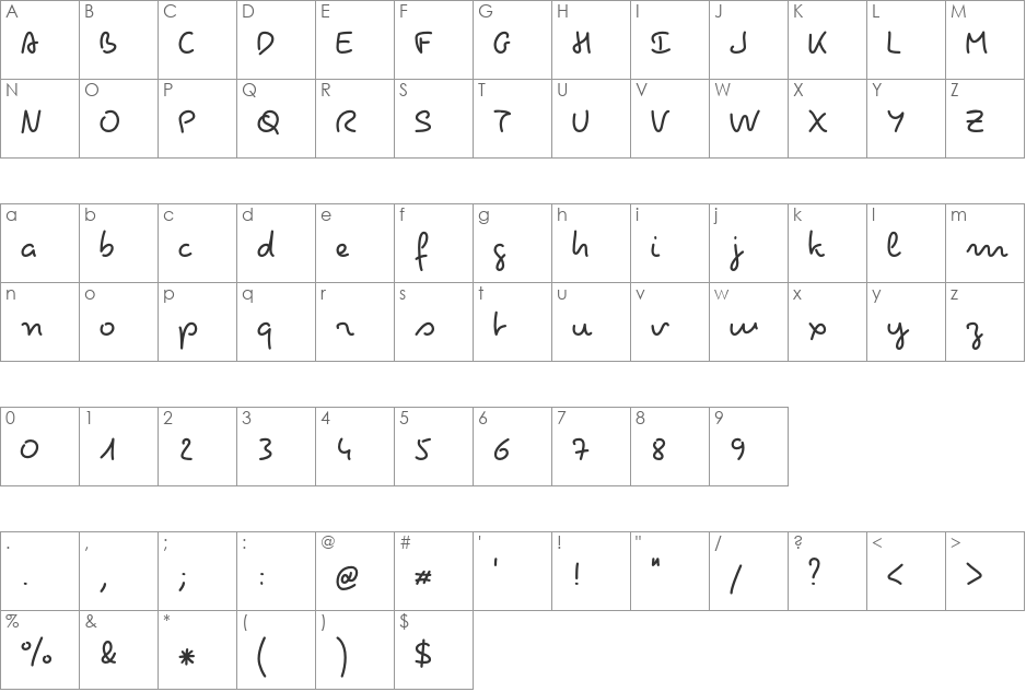 Pecita font character map preview