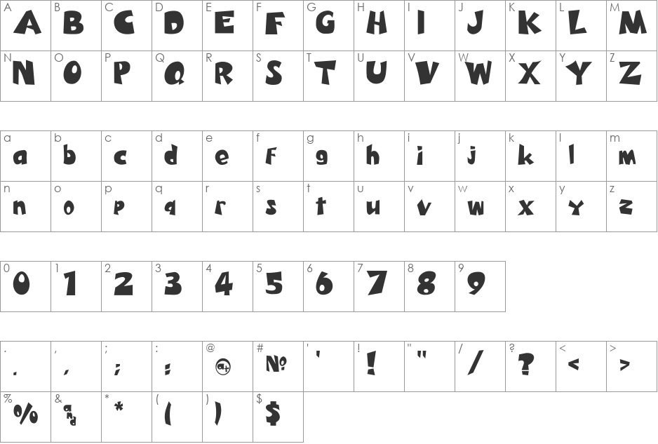 PeeKnuckle font character map preview