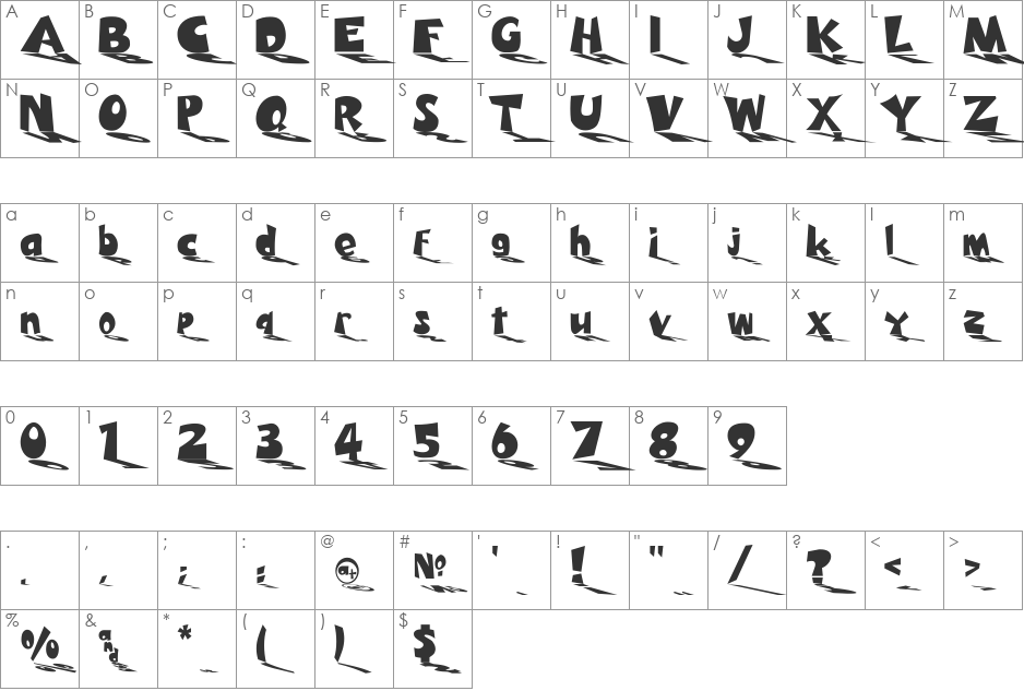 PeeKnuckle 'Shadowed' font character map preview