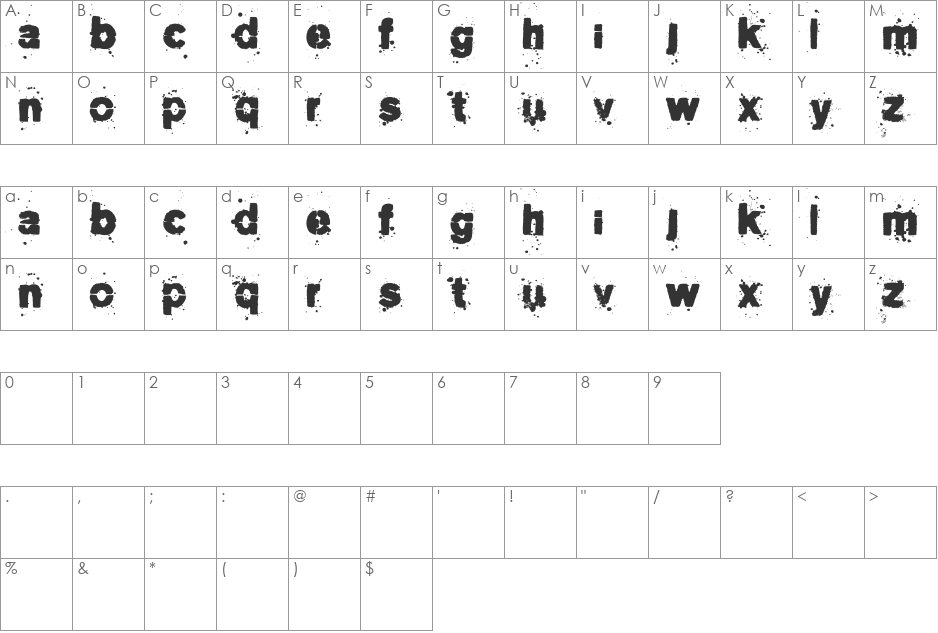 Pee_on_face font character map preview