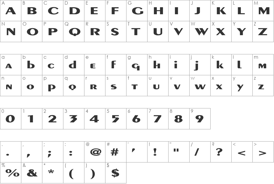 Peignot-Demi-Bold Ex font character map preview