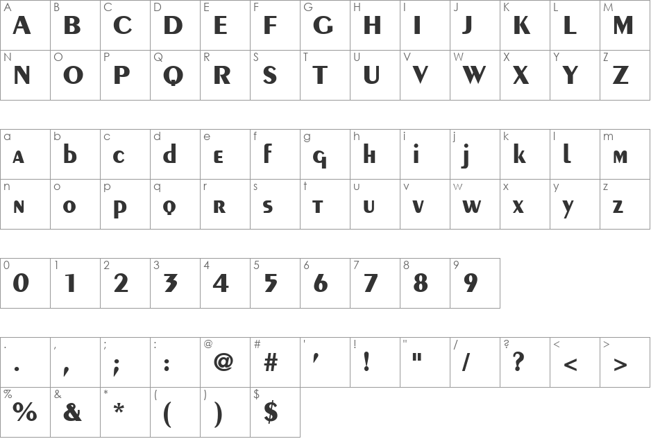 PeilotDB font character map preview
