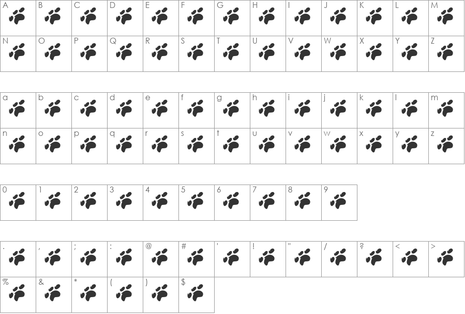 Peitinhu font character map preview