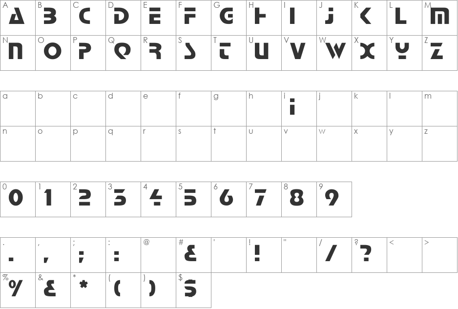 Pelnic font character map preview