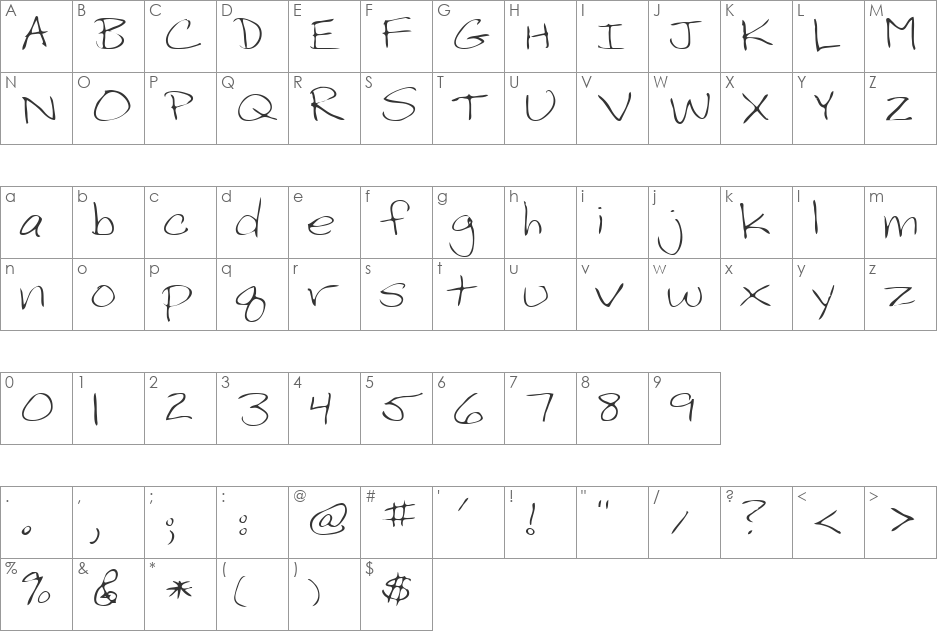 Pelota font character map preview