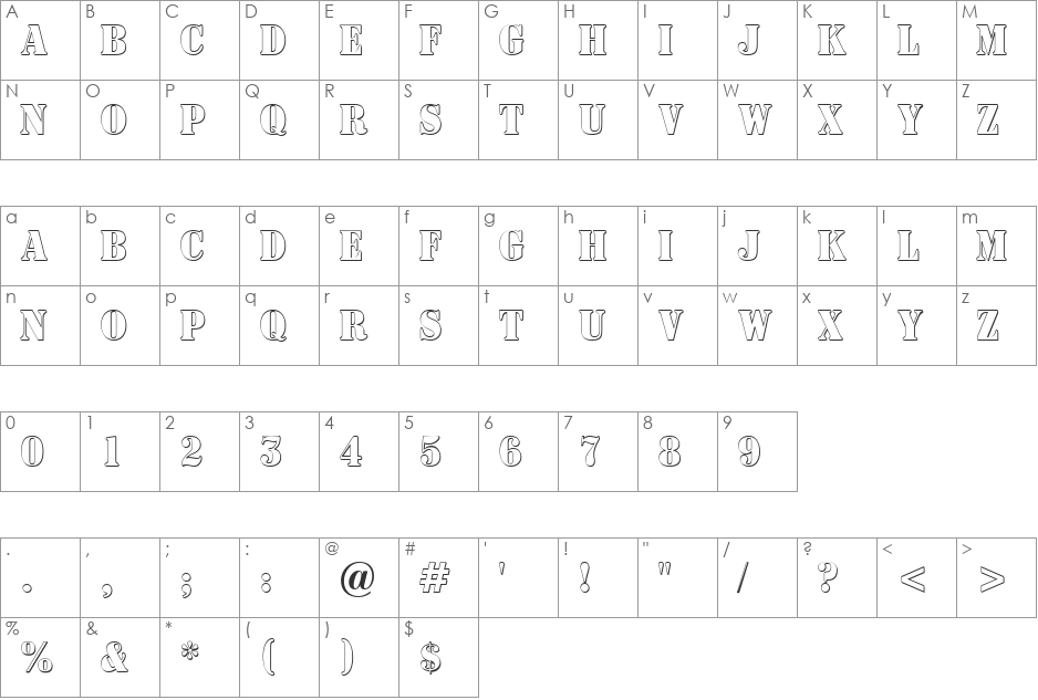 a_SignboardTitulNrSh font character map preview
