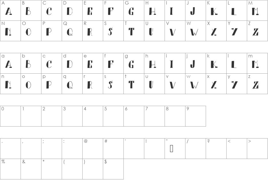 Penn Avenue font character map preview