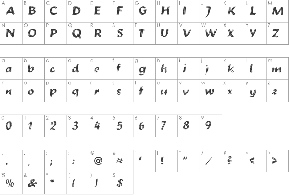 Pennello Becker font character map preview