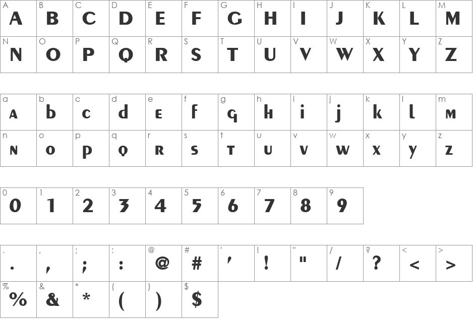 Pennsy font character map preview