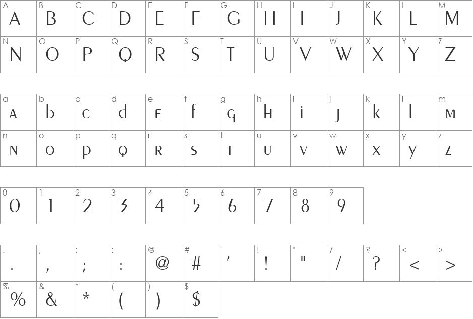 PennsyLight font character map preview