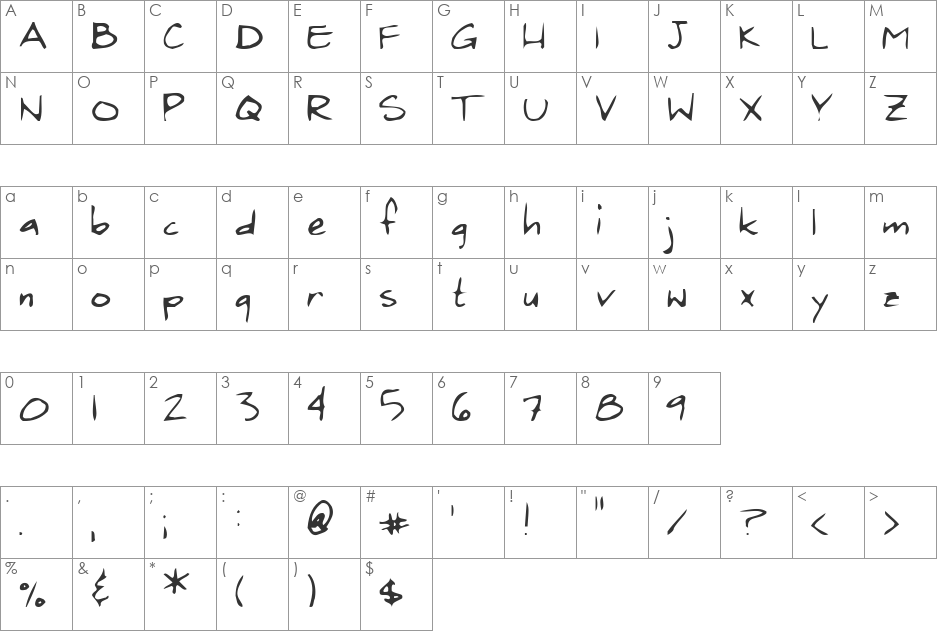 PenPalOne9 font character map preview
