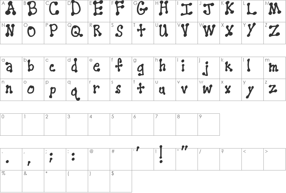 PenStitching font character map preview