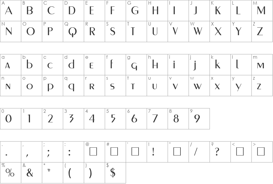 PenultimateLight font character map preview