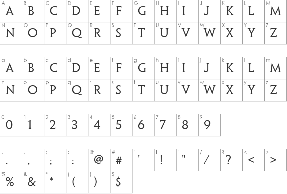 Penumbra Serif Web font character map preview