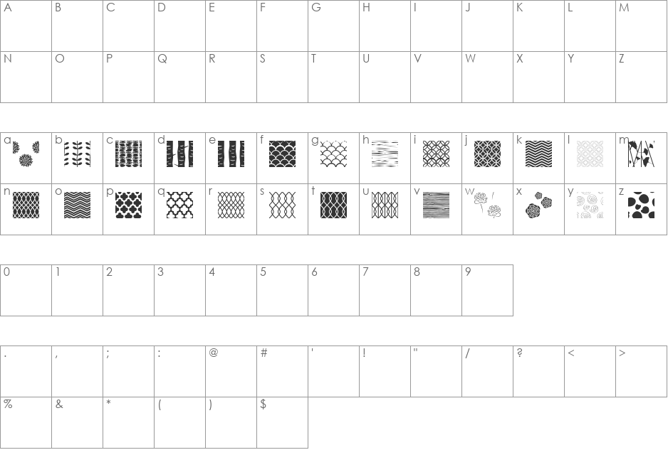Peoni Patterns font character map preview