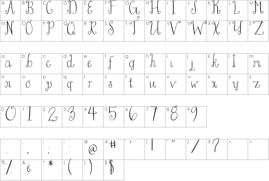 Peony Charming font character map preview