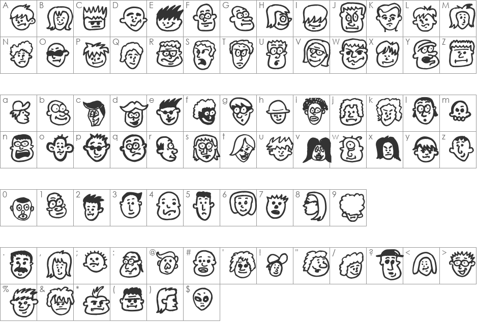 People freak font character map preview