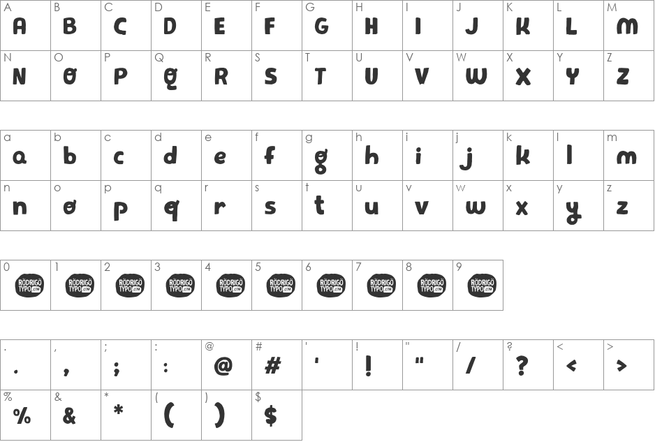 Peque font character map preview