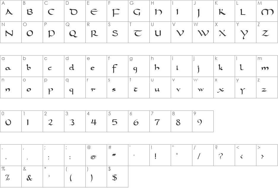 Pequod font character map preview