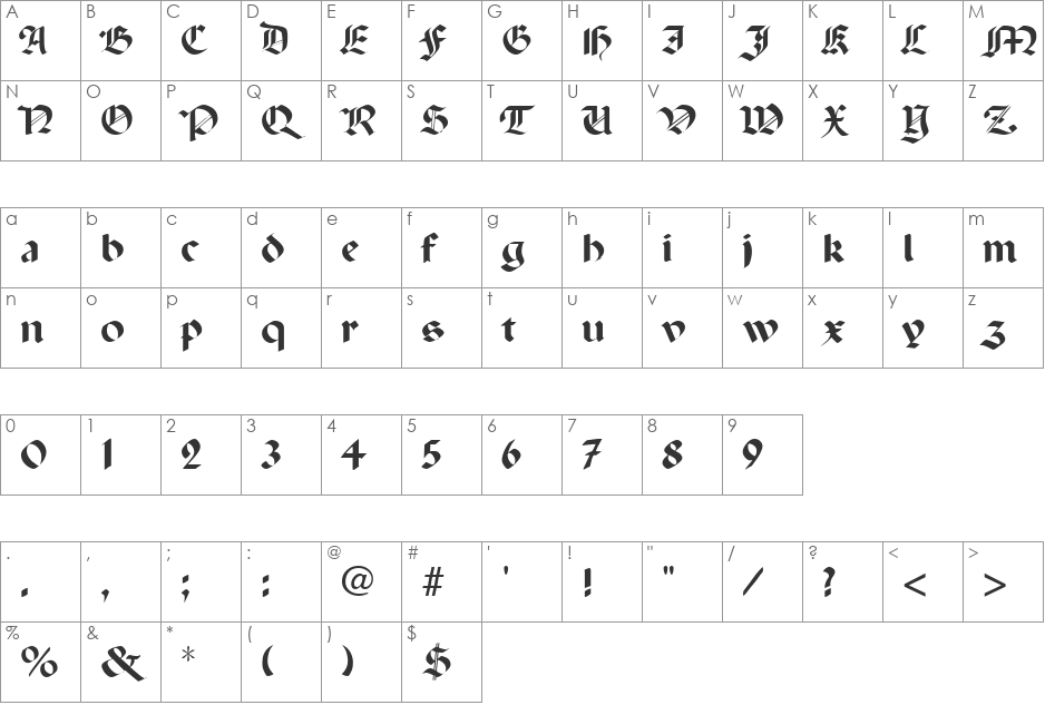 Percival font character map preview